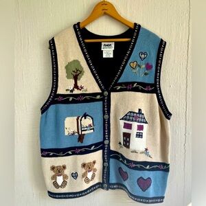 Vintage Northern Reflections Knit Vest Womens Navy Blue Embroidered Size XL